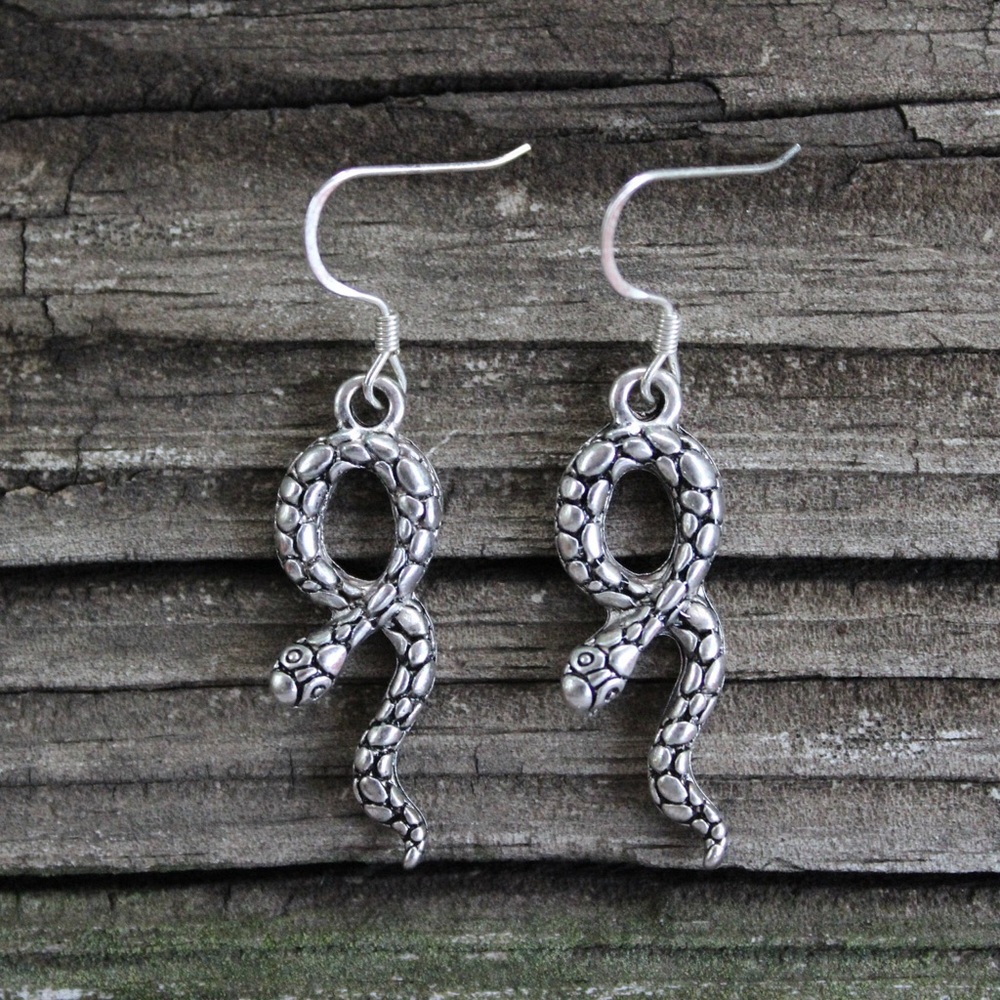 New Snake Earrings Snake Charm Earrings Snake Jewelry Silver Tone Animal Earring